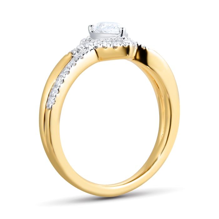 Goldsmiths 18ct Yellow Gold 0.66cttw Diamond Pear Cut Double Row Halo Ring