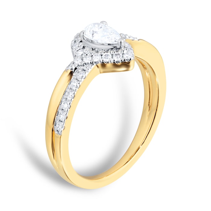 Goldsmiths 18ct Yellow Gold 0.66cttw Diamond Pear Cut Double Row Halo Ring