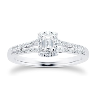 Goldsmiths 18ct White Gold 0.40cttw Diamond Emerald Cut Halo Ring