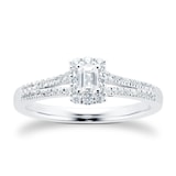 Goldsmiths 18ct White Gold 0.40cttw Diamond Emerald Cut Halo Ring