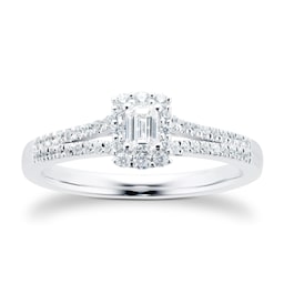 06019058 - 18ct White Gold 0.40cttw Diamond Emerald Cut Halo Ring