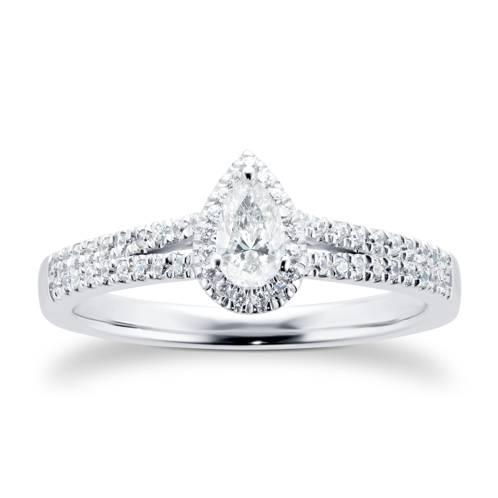 18ct White Gold 0.40cttw Diamond Pear Cut Halo Ring - Ring Size J
