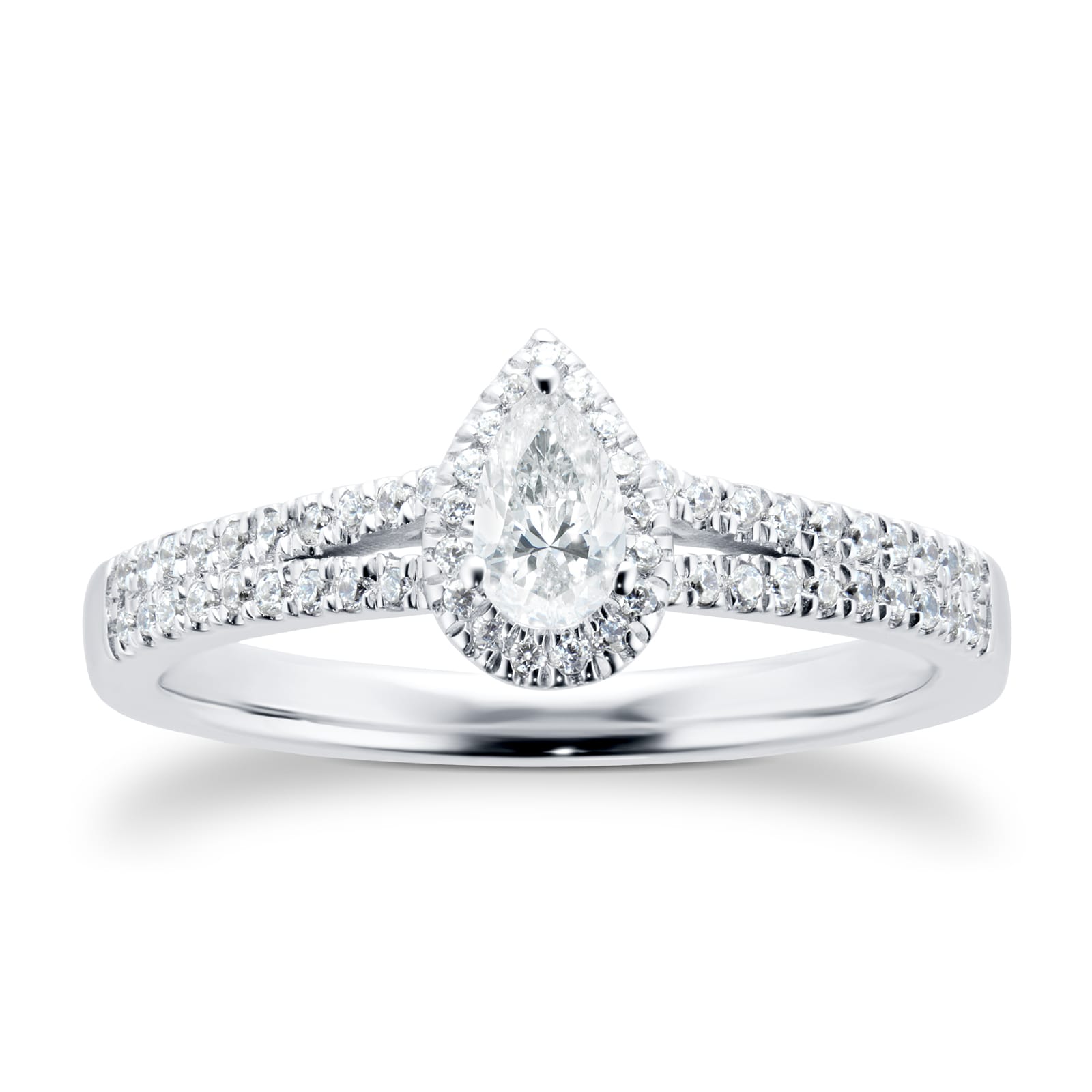 Goldsmiths 18ct White Gold 0.40cttw Diamond Pear Cut Halo Ring Goldsmiths 18ct White Gold 0.40cttw Diamond Pear Cut Halo Ring