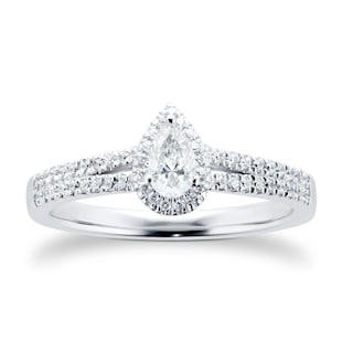 Goldsmiths 18ct White Gold 0.40cttw Diamond Pear Cut Halo Ring