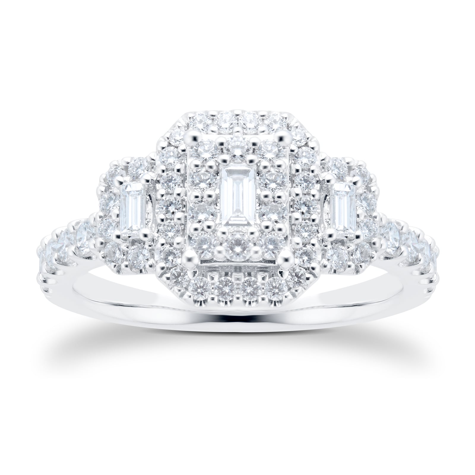 Goldsmiths 18ct White Gold 0.75cttw Diamond Emerald Cluster Ring Goldsmiths 18ct White Gold 0.75cttw Diamond Emerald Cluster Ring