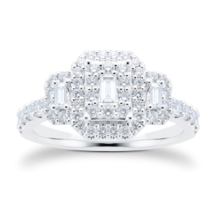 Goldsmiths 18ct White Gold 0.75cttw Diamond Emerald Cluster Ring