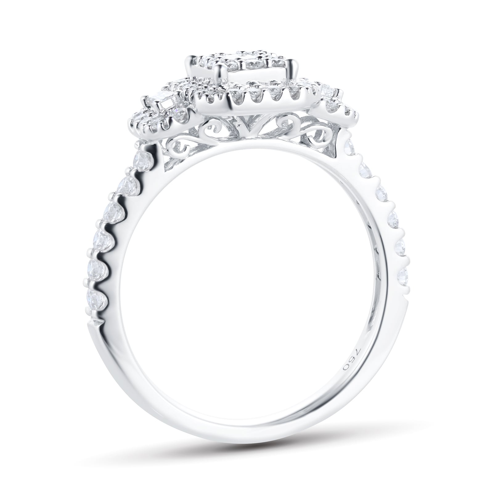 Goldsmiths 18ct White Gold 0.75cttw Diamond Emerald Cluster Ring Goldsmiths 18ct White Gold 0.75cttw Diamond Emerald Cluster Ring