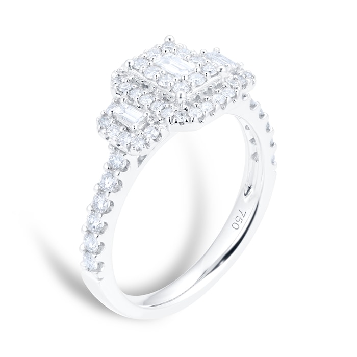 Goldsmiths 18ct White Gold 0.75cttw Diamond Emerald Cluster Ring