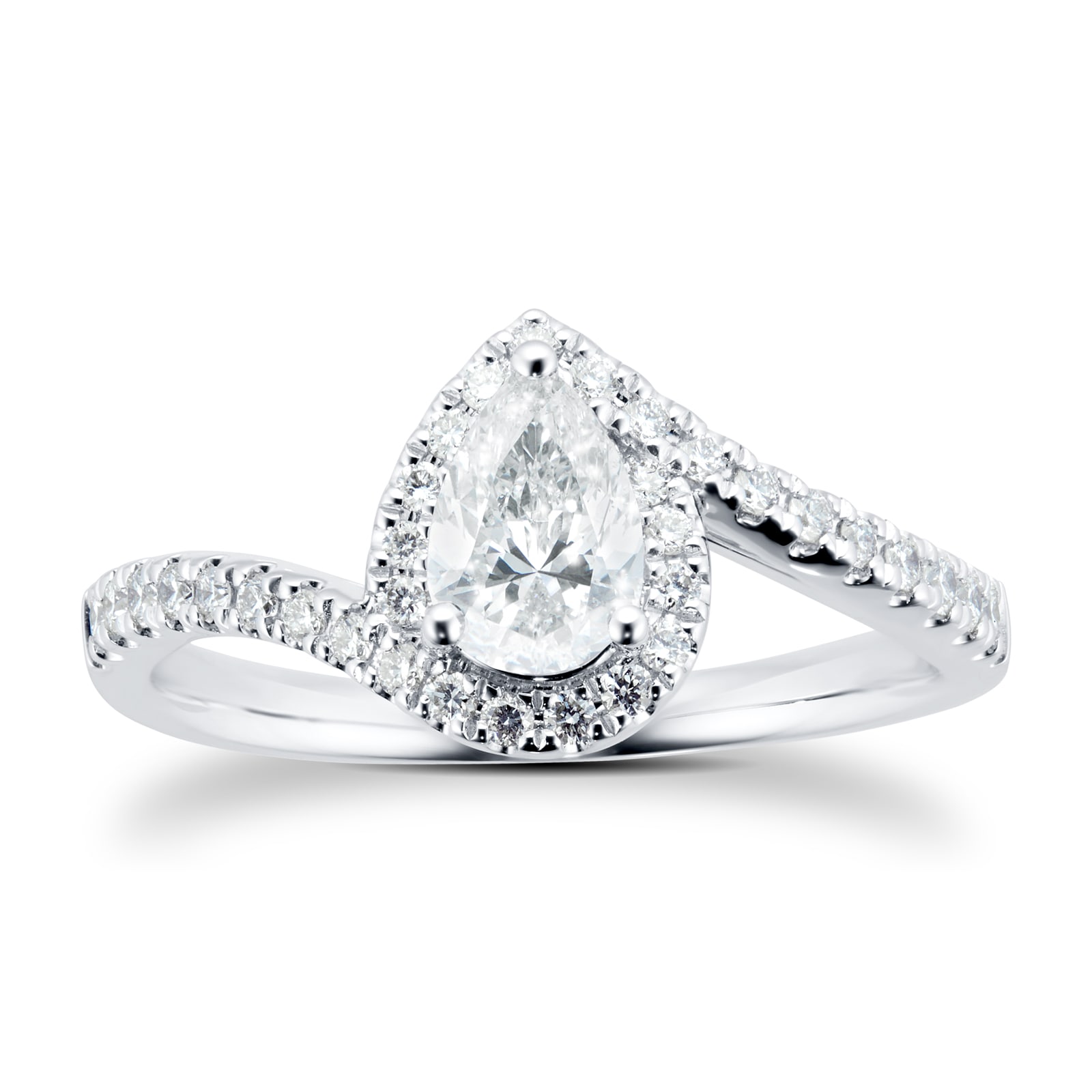 18ct White Gold 0.75cttw Diamond Pear Cut Halo Ring - Ring Size I