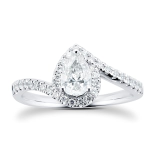 Goldsmiths 18ct White Gold 0.75cttw Diamond Pear Cut Halo Ring