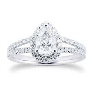 Goldsmiths Platinum 1.00cttw Diamond Pear Cut Halo Ring