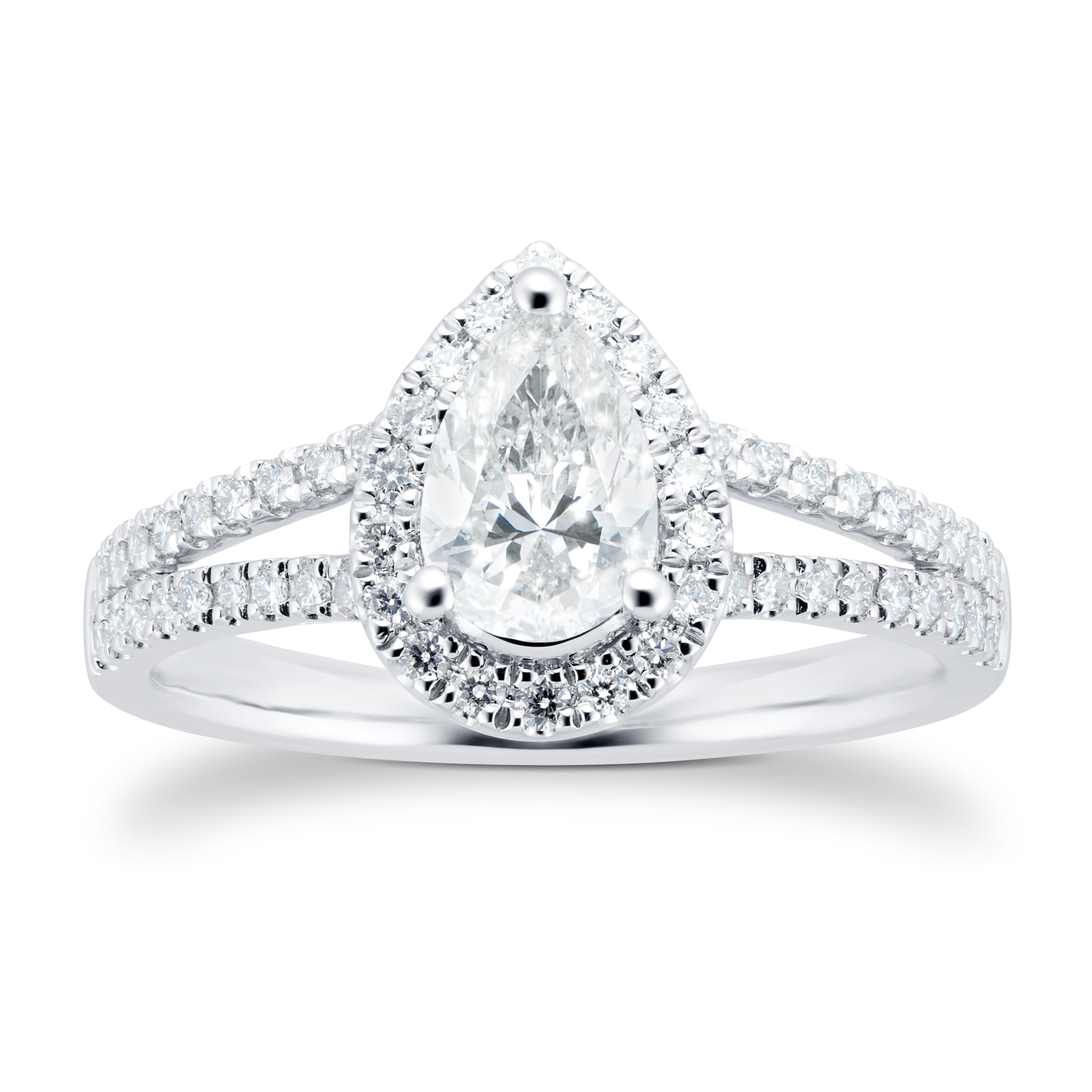 Goldsmiths Platinum 1.00cttw Diamond Pear Cut Halo Ring