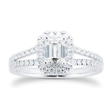 Goldsmiths Platinum 1.00cttw Diamond Emerald Cut Halo Ring