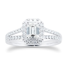 06019066 - Platinum 1.00cttw Diamond Emerald Cut Halo Ring