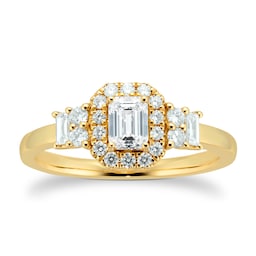 06019067 - 18ct Yellow Gold 0.75cttw Diamond Emerald Cut Halo Ring