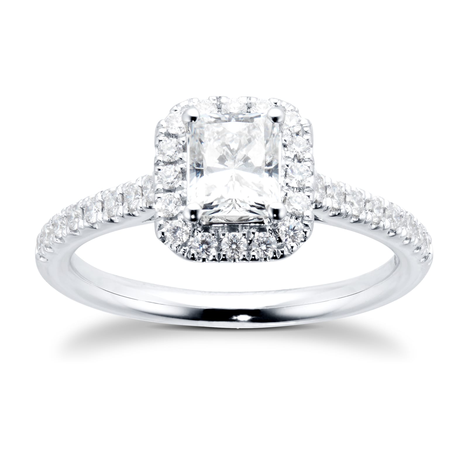 Goldsmiths Platinum 1.00cttw Diamond Radiant Cut Halo Ring