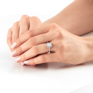 Goldsmiths Platinum 1.50cttw Diamond Radiant Cut Halo Ring
