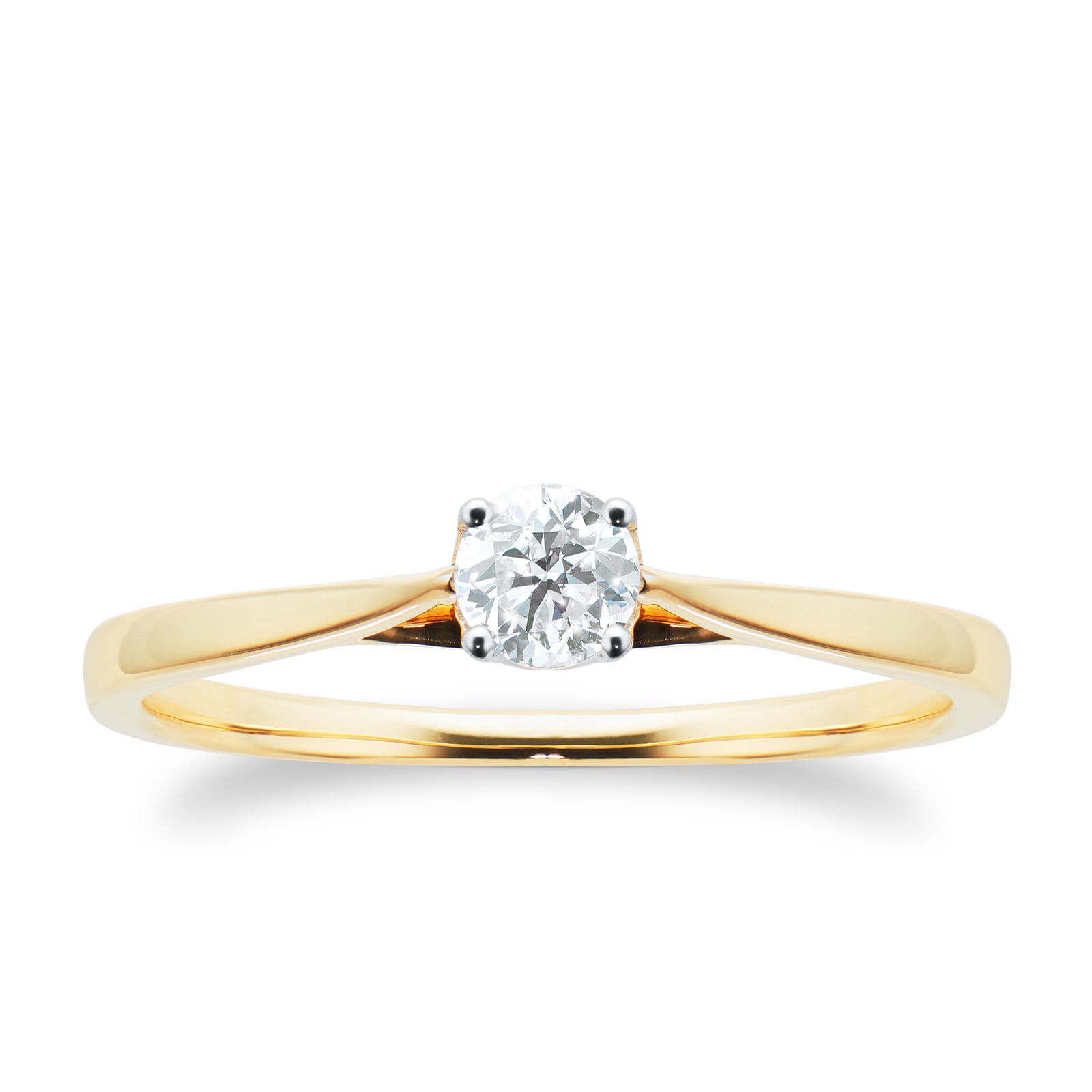 Goldsmiths 18ct Yellow Gold Brilliant Cut 0.25 Carat 88 Facet Diamond Ring - Ring Size O