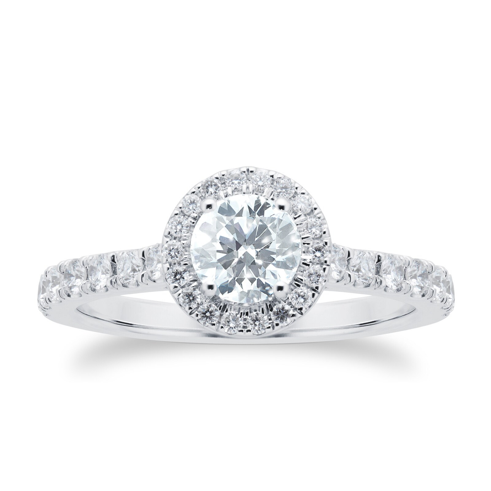 Goldsmiths 18ct White Gold 1.00cttw Goldsmiths Brightest Diamond Halo Engagement Ring Goldsmiths 18ct White Gold 1.00cttw Goldsmiths Brightest Diamond Halo Engagement Ring