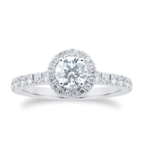 Goldsmiths 18ct White Gold 1.00cttw Goldsmiths Brightest Diamond Halo Engagement Ring - Ring Size O