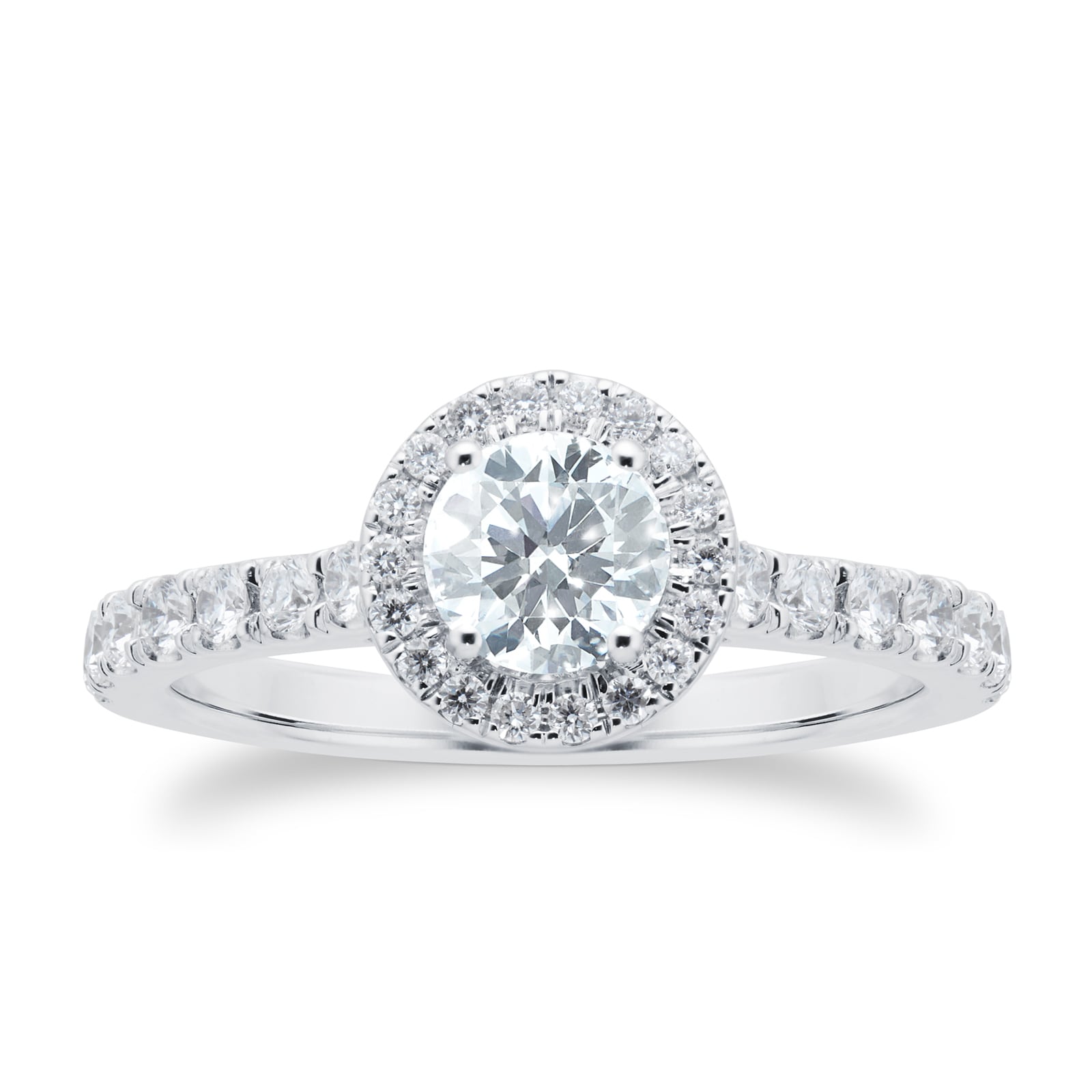 Goldsmiths 18ct White Gold 1.00cttw Goldsmiths Brightest Diamond Halo ...