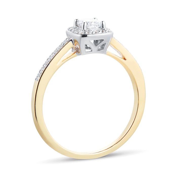 Goldsmiths 18ct Yellow Gold 0.40cttw Diamond Cushion Cut Halo Ring