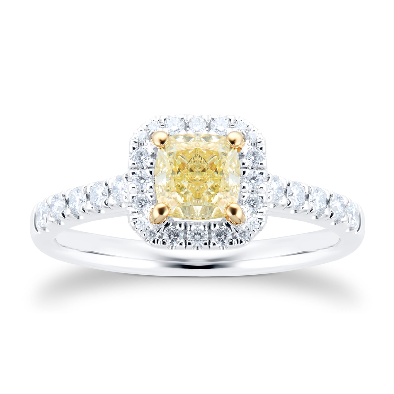 Platinum 1.29cttw Cushion Cut Yellow Diamond Ring - Ring Size L