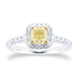 Mappin & Webb Platinum 1.29cttw Cushion Cut Yellow Diamond Ring