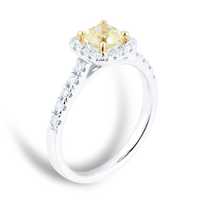 Mappin & Webb Platinum 1.29cttw Cushion Cut Yellow Diamond Ring