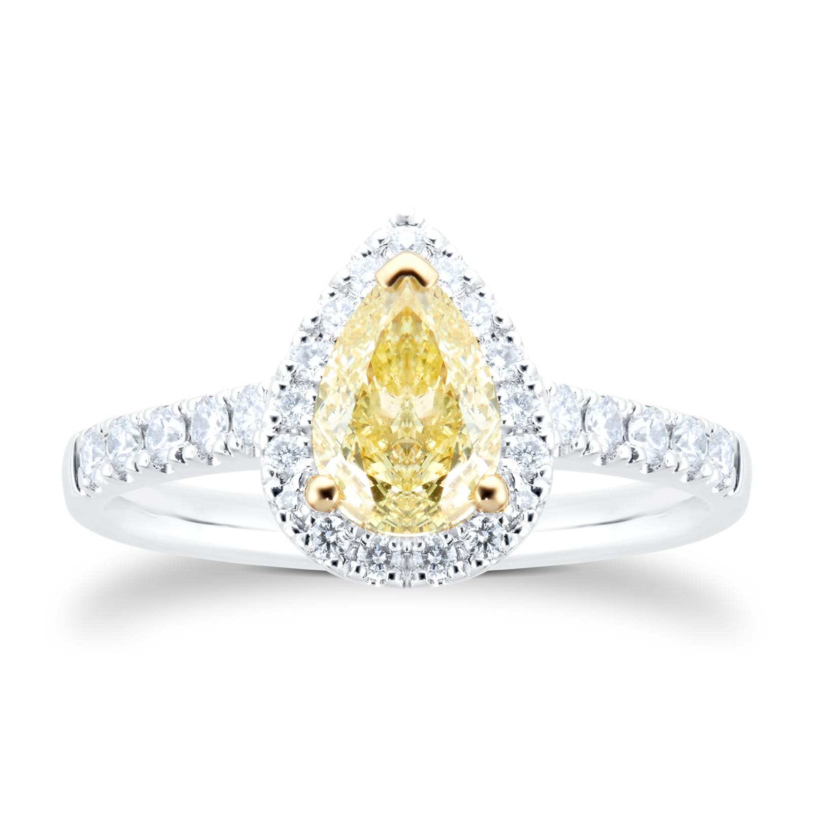 Platinum 1.32cttw Pear Cut Yellow Diamond Ring image