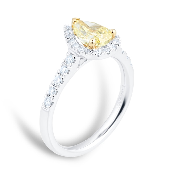 Mappin & Webb Platinum 1.32cttw Pear Cut Yellow Diamond Ring