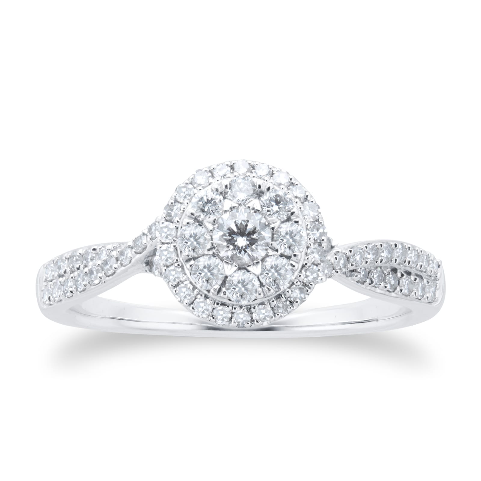 Goldsmiths 18ct White Gold Round Diamond Cluster Engagement Ring