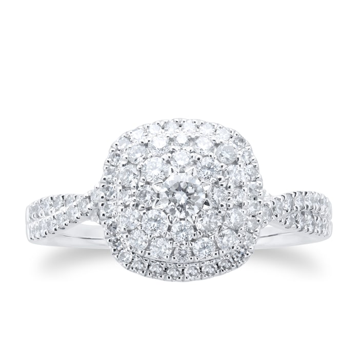 Goldsmiths 18ct White Gold Cushion Diamond Cluster Engagement Ring