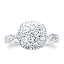 06019130 - 18ct White Gold Cushion Diamond Cluster Engagement Ring