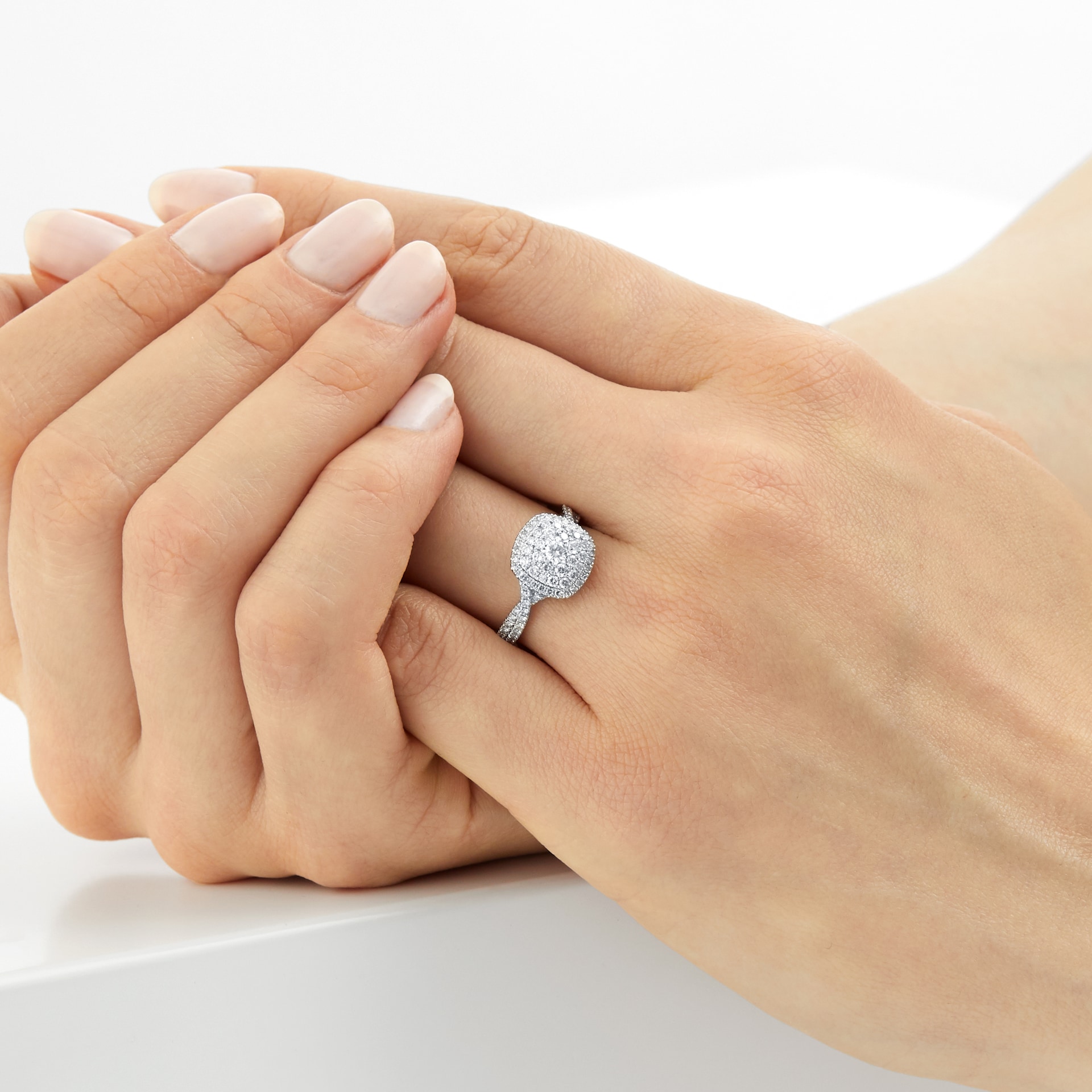 Goldsmiths 18ct White Gold Cushion Diamond Cluster Engagement Ring