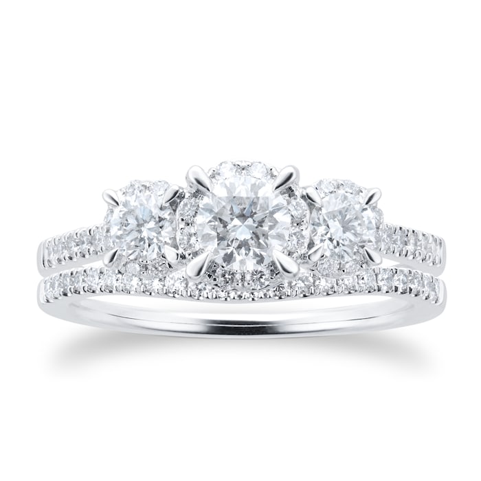 Goldsmiths 18ct White Gold Triple Halo Pear Diamond Bridal Set Ring