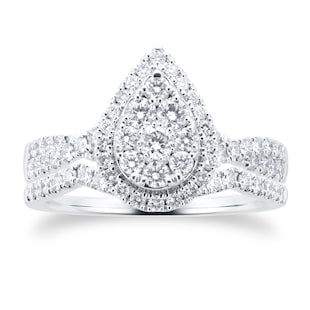 Best Luxury 
Platinum Halo Pear Diamond Bridal Set Ring