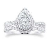 Goldsmiths Platinum Halo Pear Diamond Bridal Set Ring