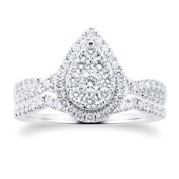 06019132 - Platinum Halo Pear Diamond Bridal Set Ring