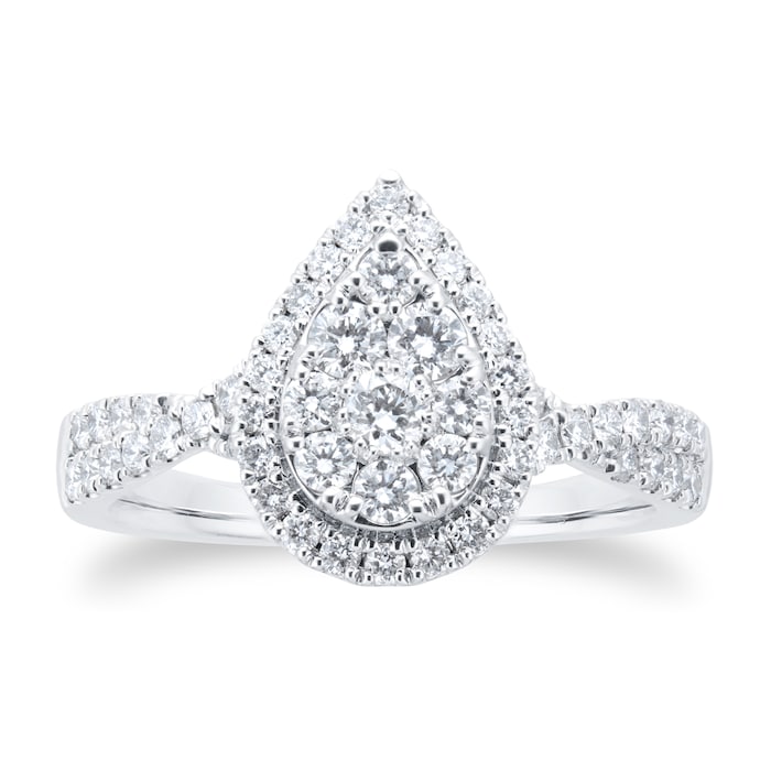 Goldsmiths Platinum Halo Pear Diamond Bridal Set Ring