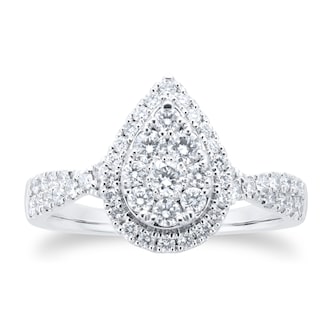 Goldsmiths Platinum Halo Pear Diamond Bridal Set Ring