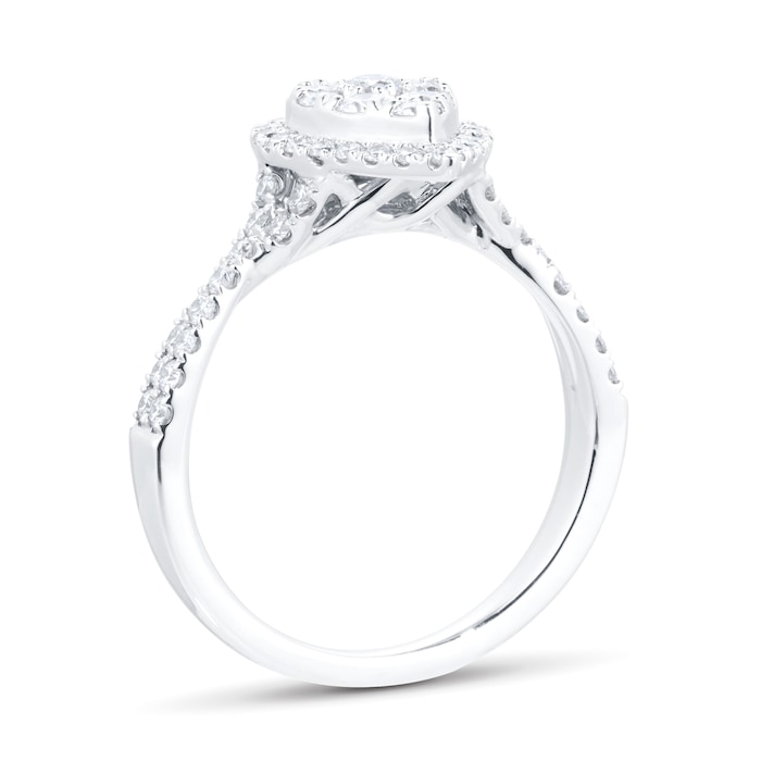 Goldsmiths Platinum Halo Pear Diamond Bridal Set Ring