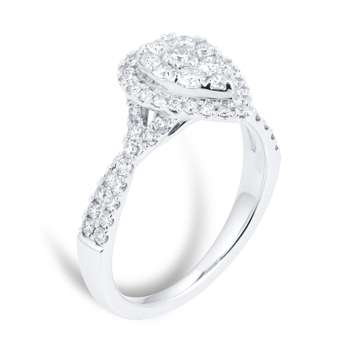 Goldsmiths Platinum Halo Pear Diamond Bridal Set Ring