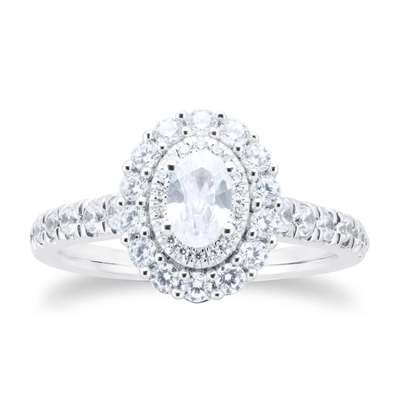 Goldsmiths 18ct White Gold Oval 1ct Diamond Double Halo Engagement Ring Goldsmiths 18ct White Gold Oval 1ct Diamond Double Halo Engagement Ring