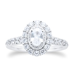 Goldsmiths 18ct White Gold Oval 1ct Diamond Double Halo Engagement Ring