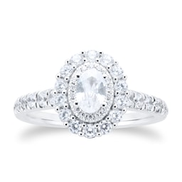 06019138 - 18ct White Gold Oval 1ct Diamond Double Halo Engagement Ring