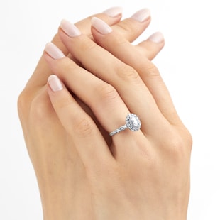Goldsmiths 18ct White Gold Oval 1ct Diamond Double Halo Engagement Ring