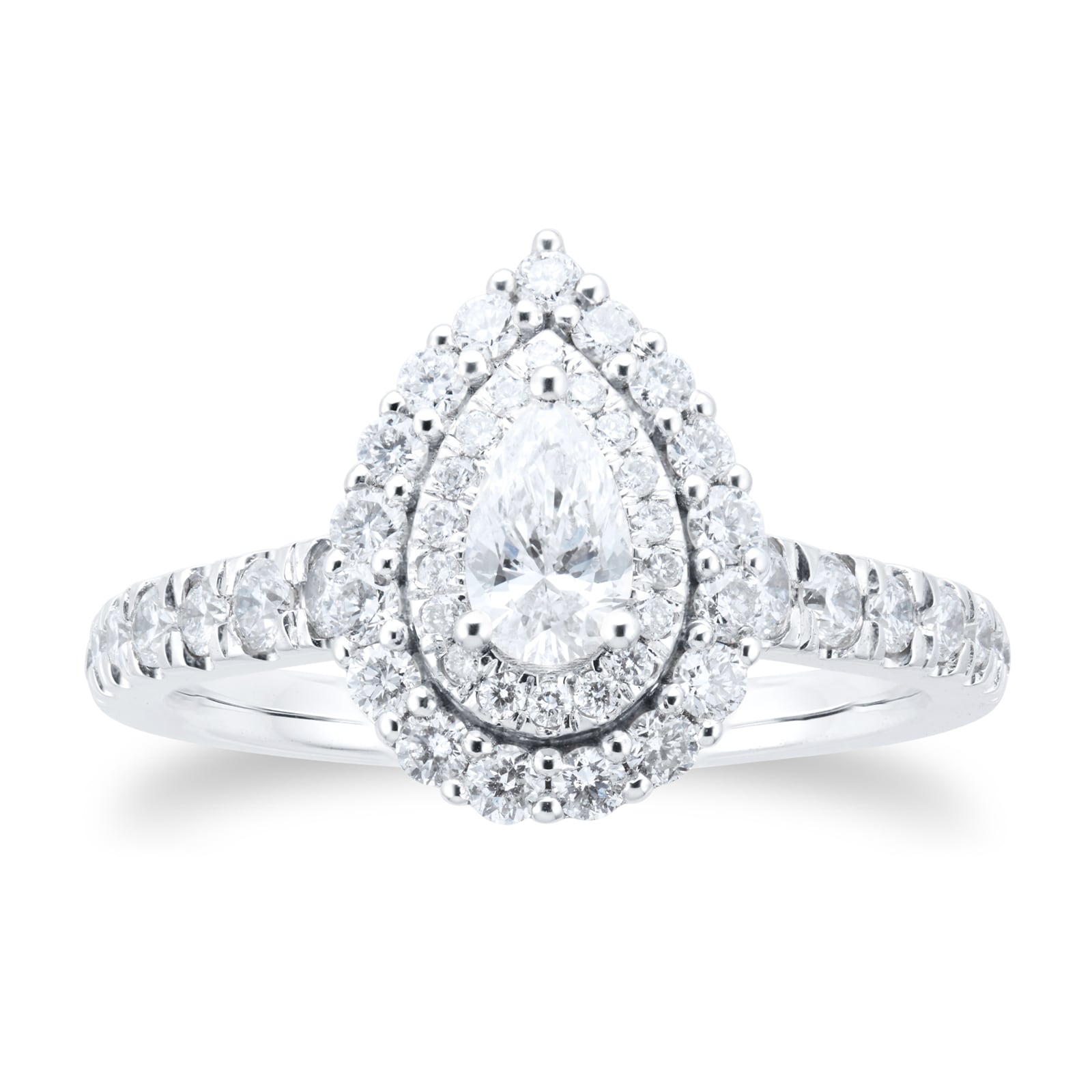 18ct White Gold Pear 1ct Diamond Double Halo Engagement Ring