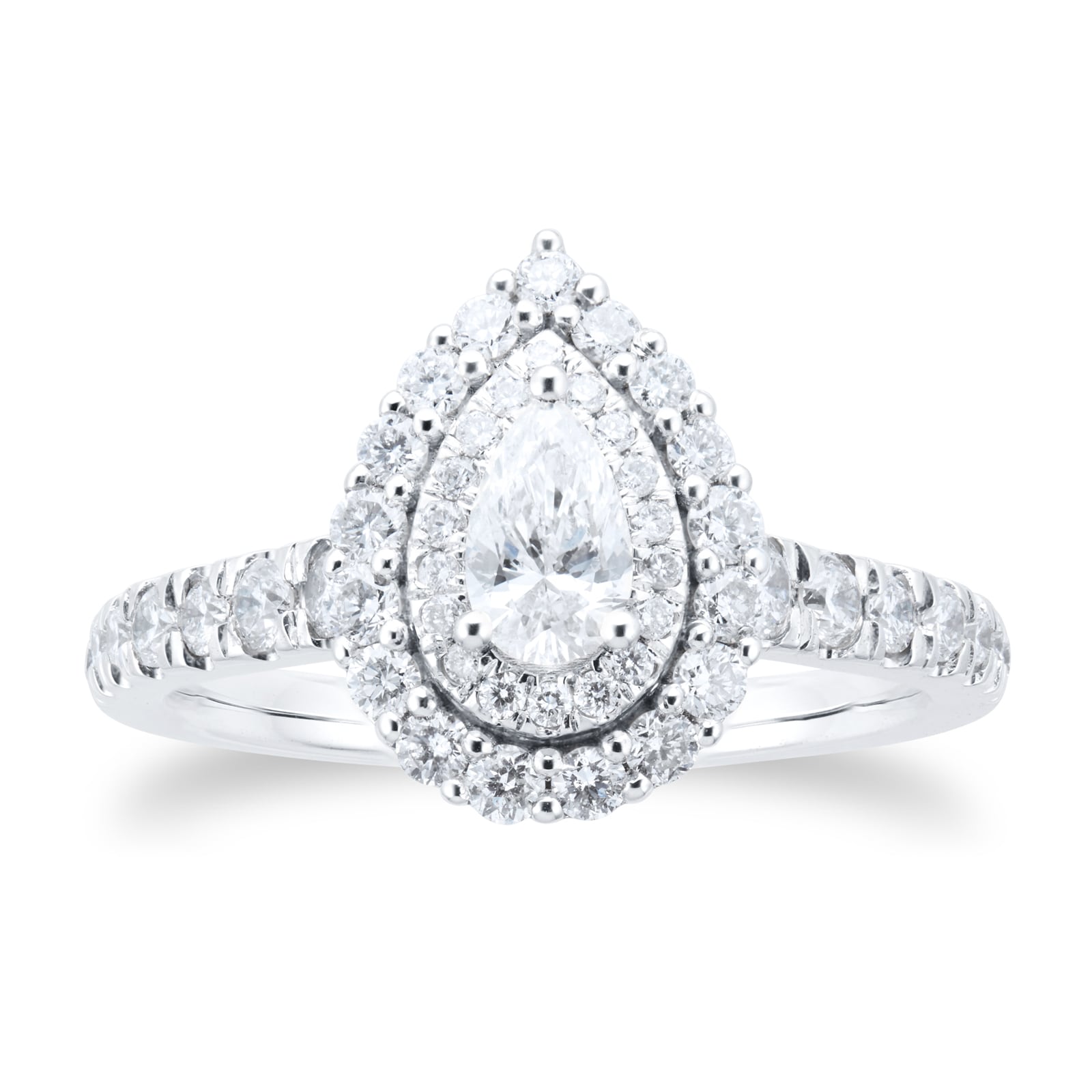 Best Luxury 
18ct White Gold Pear Diamond Double Halo Engagement Ring