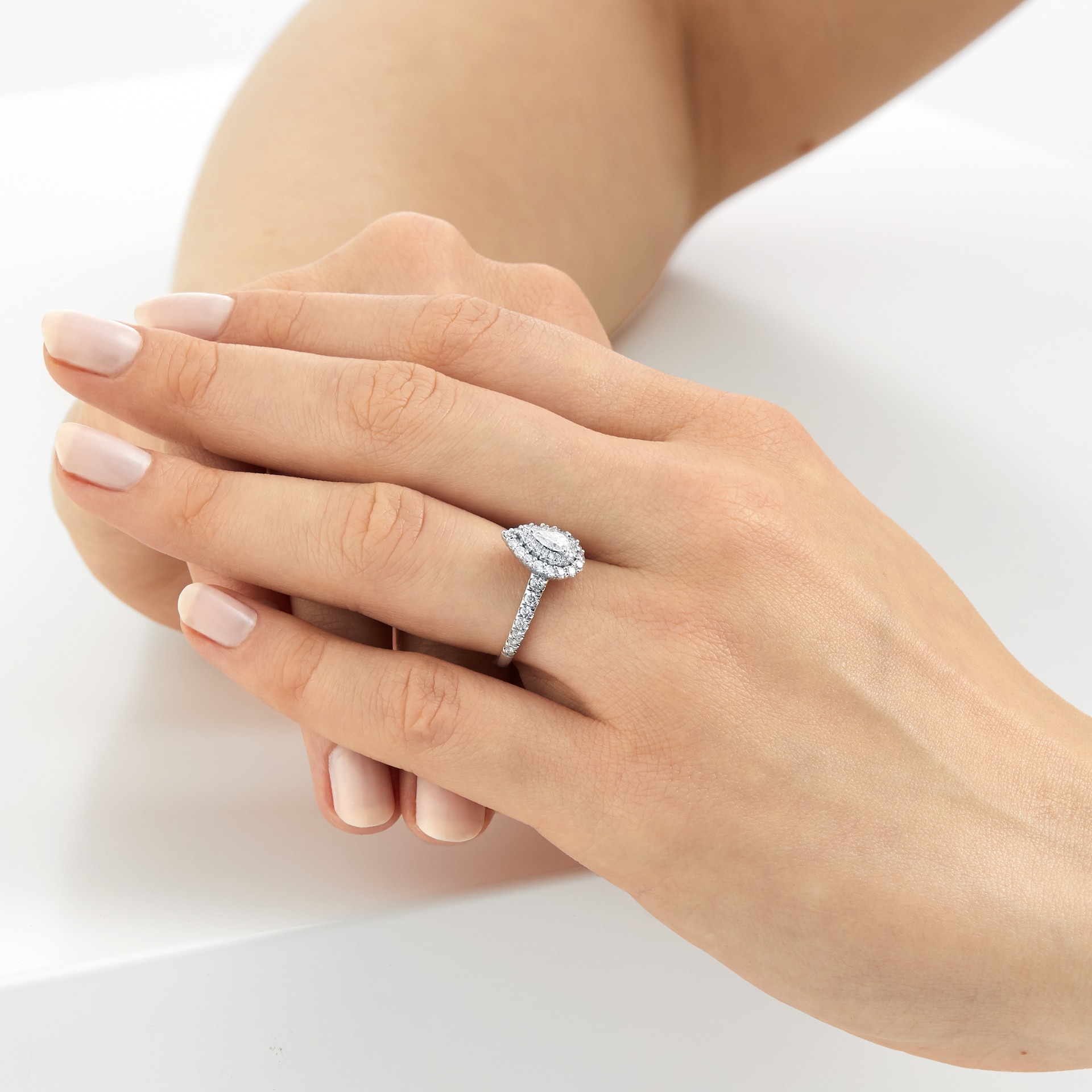 Best Luxury 
18ct White Gold Pear Diamond Double Halo Engagement Ring